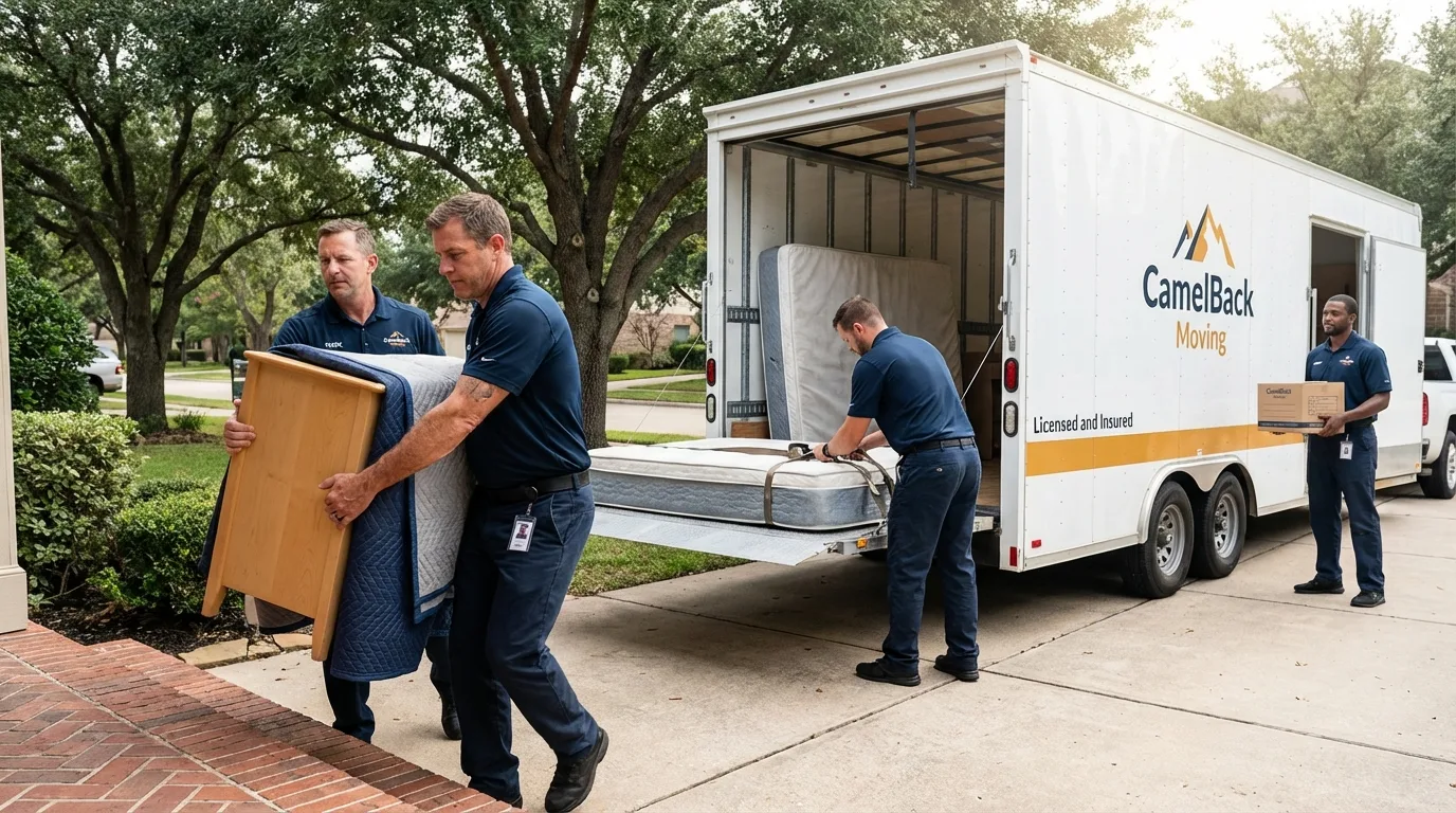 Crew loading residential truck for cross-state move from Williston Park, NY