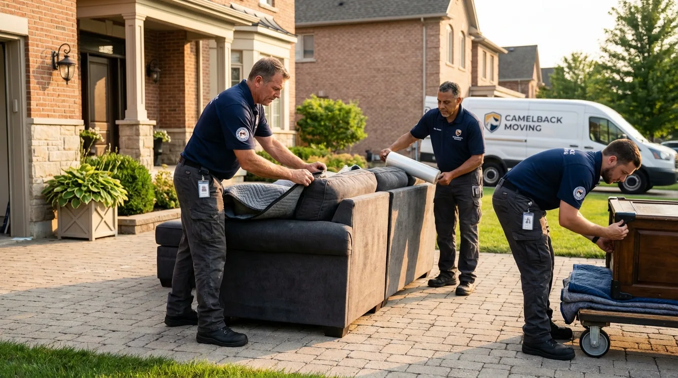Large estate moving crew wrapping furniture in Williston Park, NY